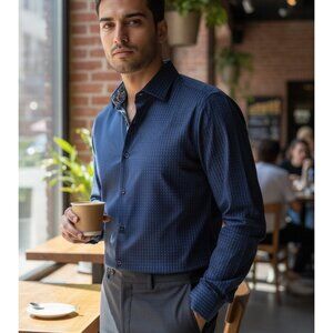 Elie Milano Navy Modern Fit Shirt S - Mens Long Sleeve - Excellent